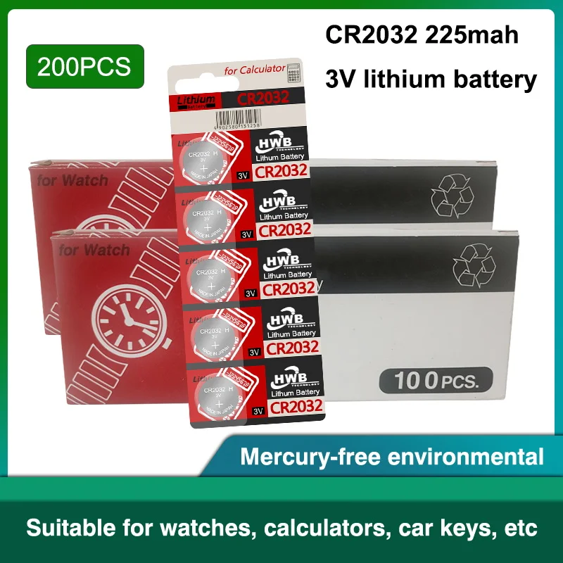 200PCS FOR Eaxell 3V CR2032 2032 Coin Cell Button Battery High Capacity