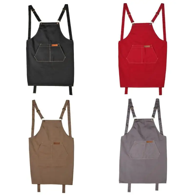 Модный женский мужской фартук для салона-парикмахерской, парикмахерский фартук с карманом, регулируемый хлопковый тканевый фартук для волос