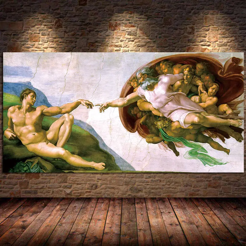 Capela sistina teto afresco de michelangelo pintura em tela adam posters e impressões arte da parede para sala de estar cuadros sem moldura