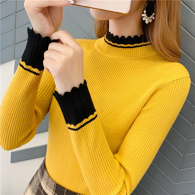 Half High Neck Sleeveless Slim Knit Sweater for Women