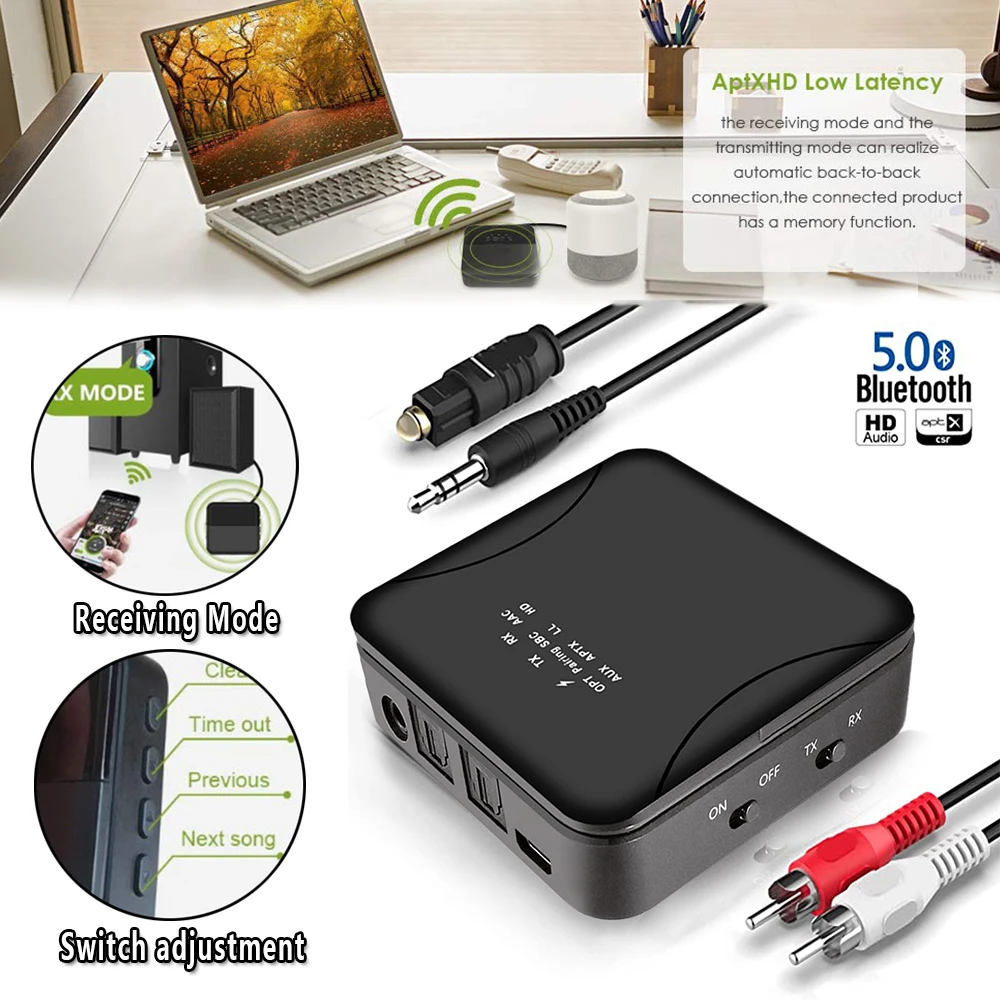 

B20 AptX HD Low Latency Bluetooth 5.0 Receiver Transmitter Music CSR8675 TV PC Wireless Adapter RCA/SPDIF/3.5mm Aux Jack D30