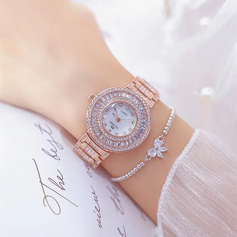 Diamond Women Watch Luxury Brand 2022 Rhinestone Elegant Ladies Watches  Rose Gold Clock Wrist Watches for Women Relogio Feminino