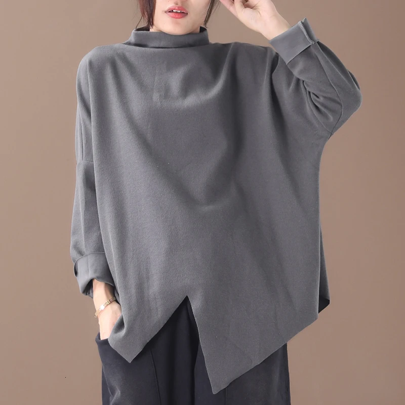 CHICEVER, Корейская свободная Асимметричная футболка для женщин, водолазка с длинным рукавом, асимметричная женская рубашка,, осень, зима, новая одежда