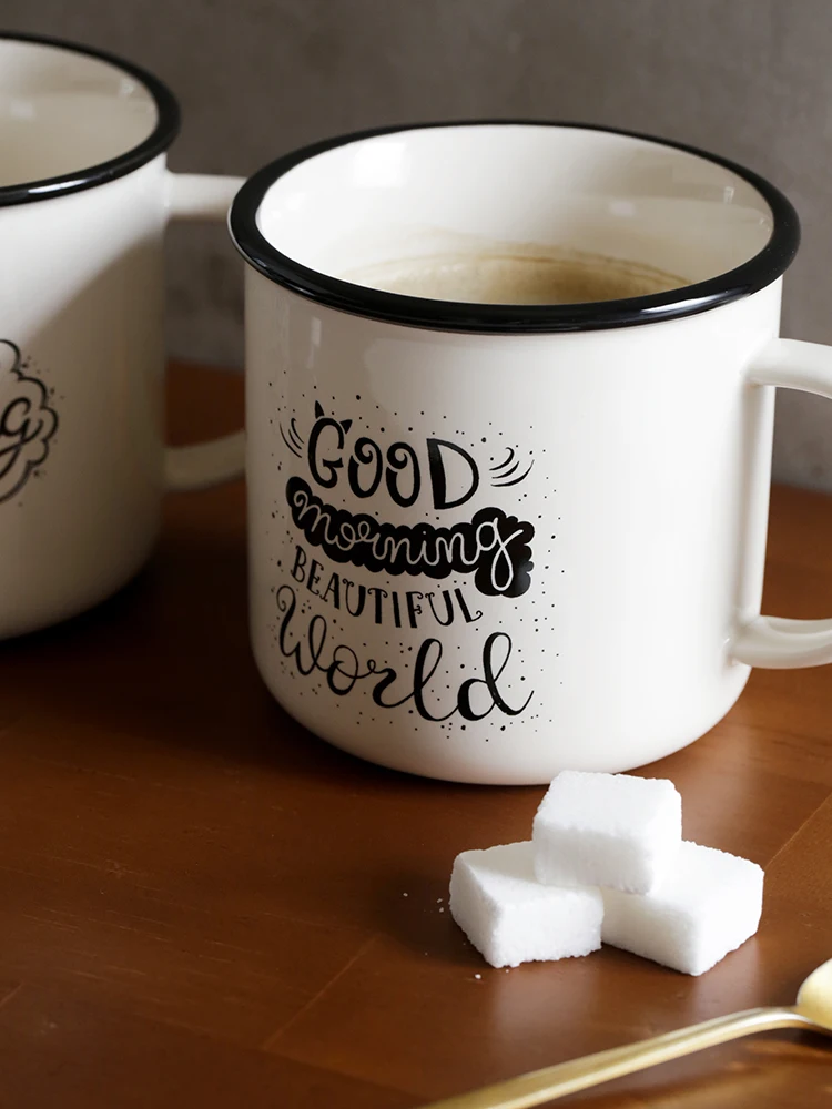 Retro Simple Mugs White High Capacity Ceramic Mug for Couple Creative with Spoon Tazas De Ceramica Juice Coffee MM60MKB | Дом и сад