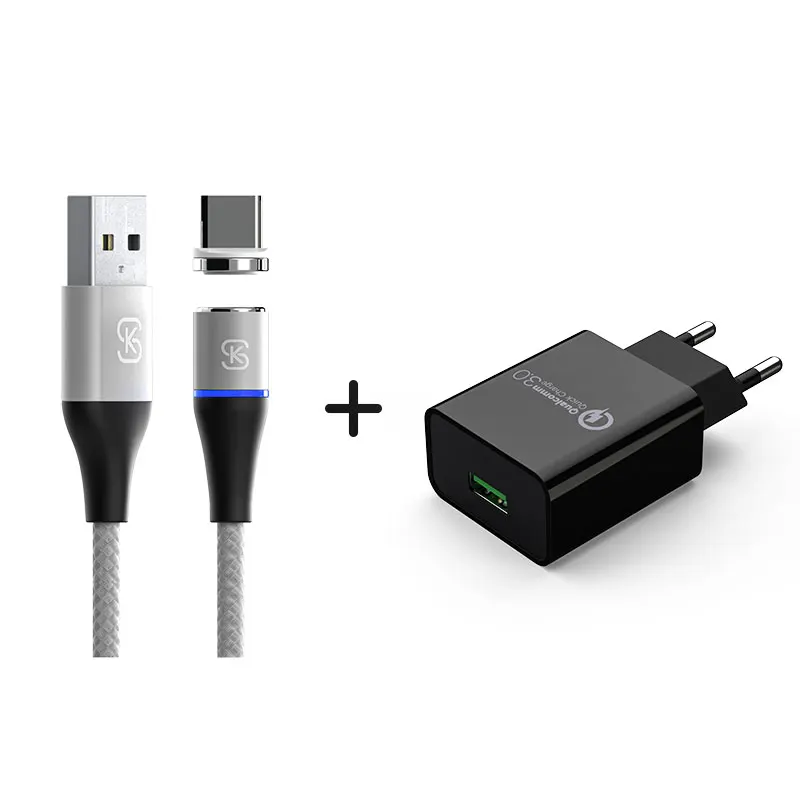 adapter and cable Android Зарядные устройства адаптер телефона для iphone USB type C ЕС вилка Магнитный кабель быстрой зарядки SIKAI QC 3,0 9 В 2A 12 В 1.5A 5 в 3A 4,0 - Тип штекера: adapter and cable