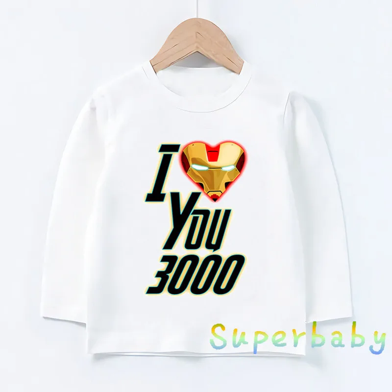 Детская футболка с принтом «Железный человек» и надписью «I Love You 3000» Повседневные Забавные топы для маленьких мальчиков и девочек, детская футболка с длинными рукавами LKP5283 - Цвет: LKP5283-E