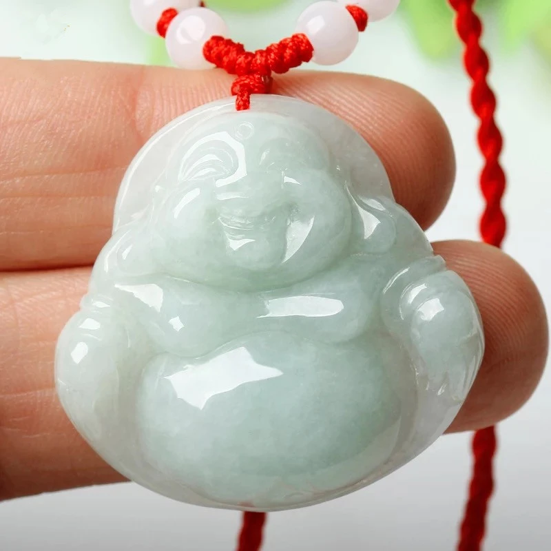 Natural Jadeite Burma Jade Buddha Pendant With Rope Chain Necklace Men
