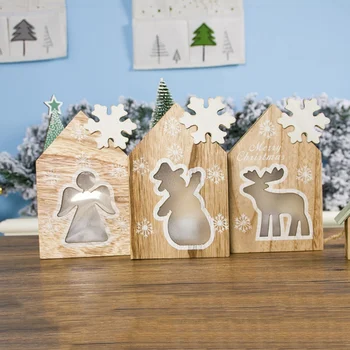 

Xmas Holiday Decor Supplies Wood Frame LED Light Up Christmas Decorative Sign Ornament Craft Christmas Decorations For Home