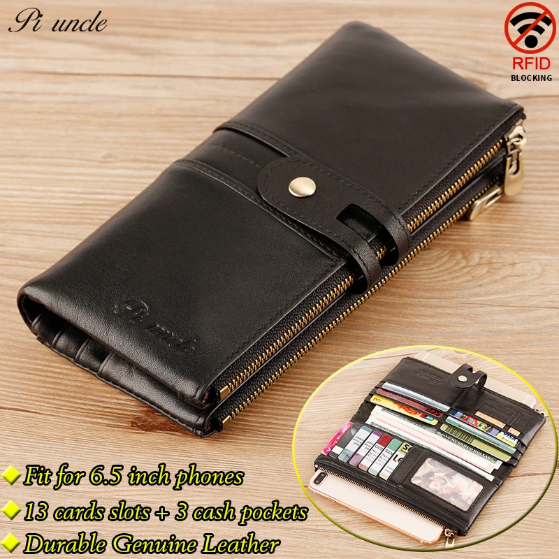 Cartera larga multifunción para hombre, de almacenamiento con monedero, billetera diseño de cerrojo y tarjetero, de cuero Carteras| - AliExpress