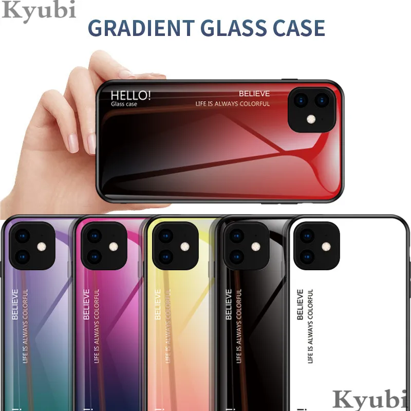

tempered glass phone case for iphone 11 Pro gradient soft silicone frame protective cover for iphone 11 Pro Max coque etui