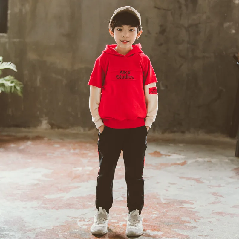 

Childrenswear 2019 Spring Clothing New Style BOY'S Korean-style Leisure Suit Big Boy Spell Sleeve Two-Piece Set Long-sleeve Suit