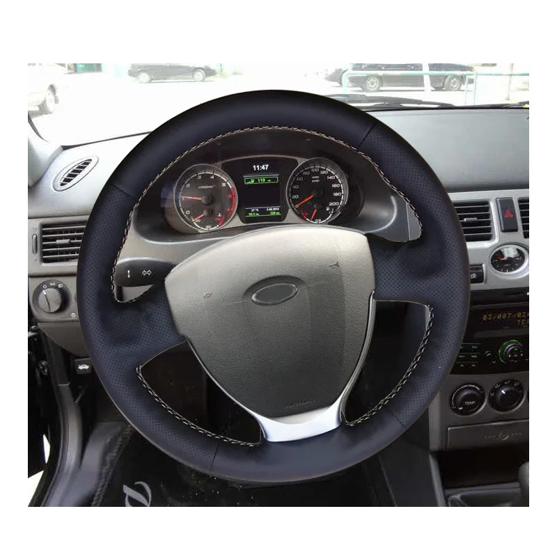 WCaRFun ручная строчка черная искусственная кожа женская для Lada Priora 2013 2018 Kalina 2