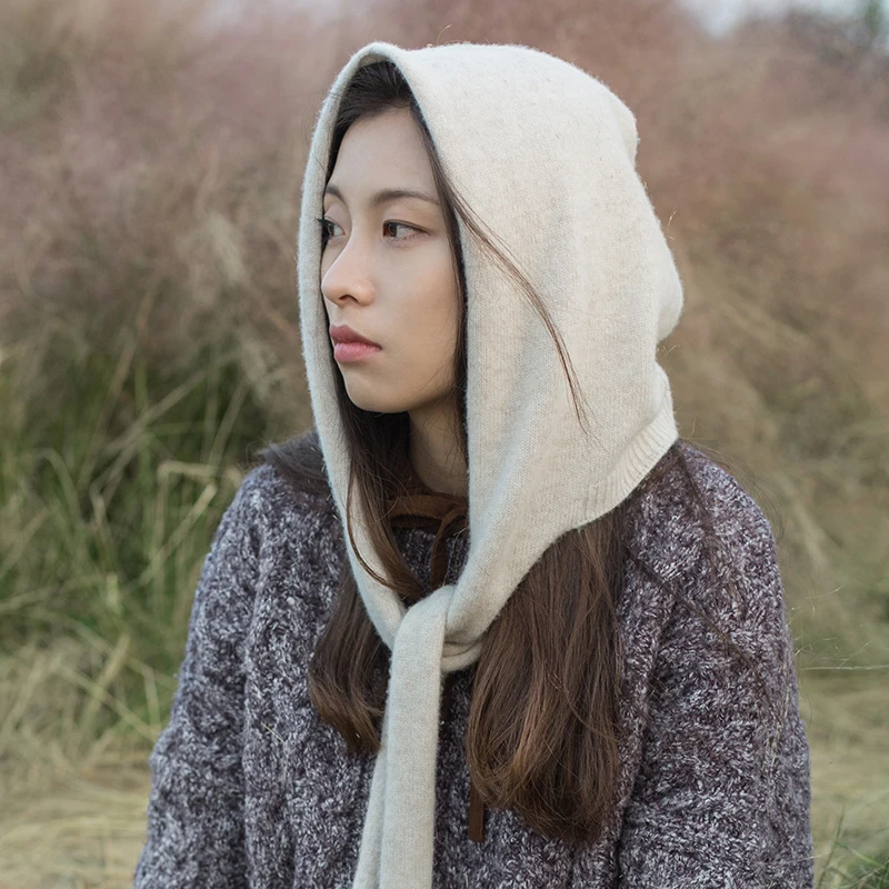 [DEAT] Women Scarf Beige Knitting Fishermen Hat New Round Dome Temperament Fashion Tide All-match Spring Autumn 13E877