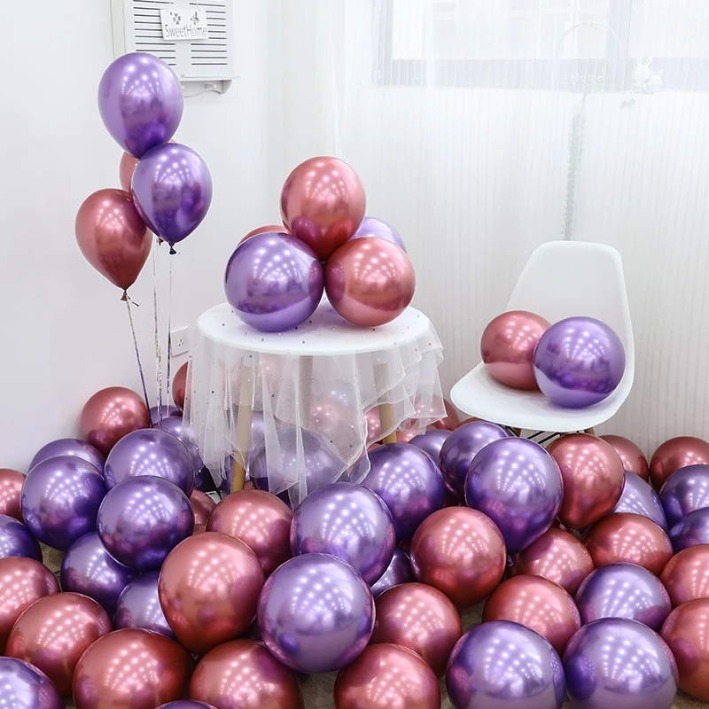 50 шт. хромированный золотой шар мигающий металлический шар 10/12 дюймов толстые жемчужные Металлические Свадебные украшения металлические шары - Цвет: Purple Wine-red