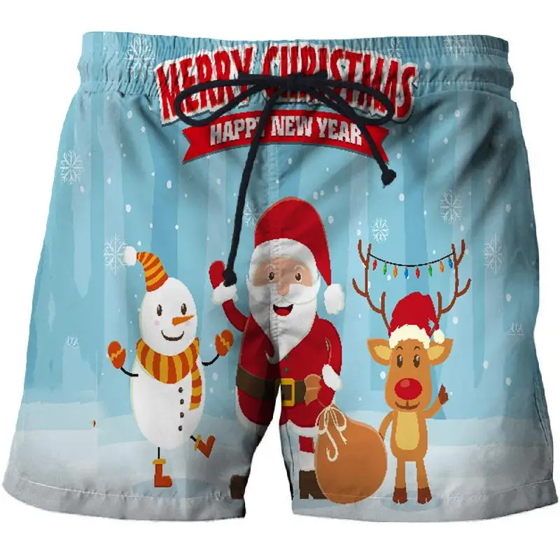 Рождественские забавные шорты с мультяшным медведем, Мужские Пляжные штаны, спортивные быстросохнущие плавки с 3D принтом, удобные шорты для фитнеса