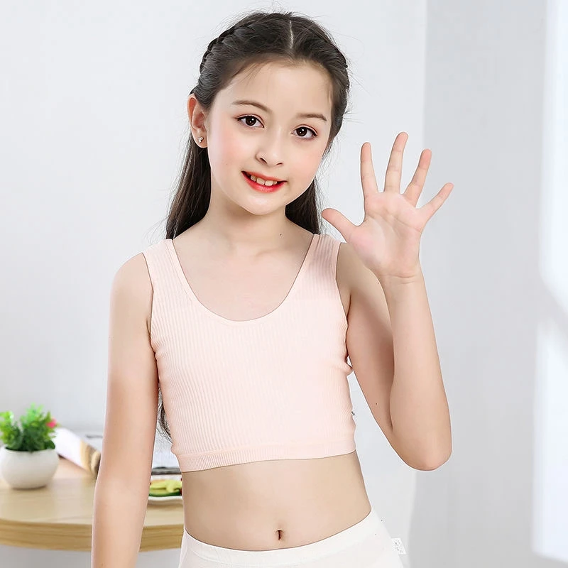 sayletre 8-16 Years Young Girls Cotton Sports Training Bras Puberty Children Soft Breathable Underwear Teenage Kids Crop Vest Tops Clothing Letters & Solid Color 6 Style