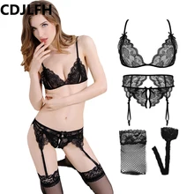 Женский комплект кружевного нижнего белья пуш-ап Sujetador просвечивающий бюстгальтер комплект сексуальное нижнее белье бюстгальтеры и стринги и сетчатые носки и слинг Lenceria Mujer