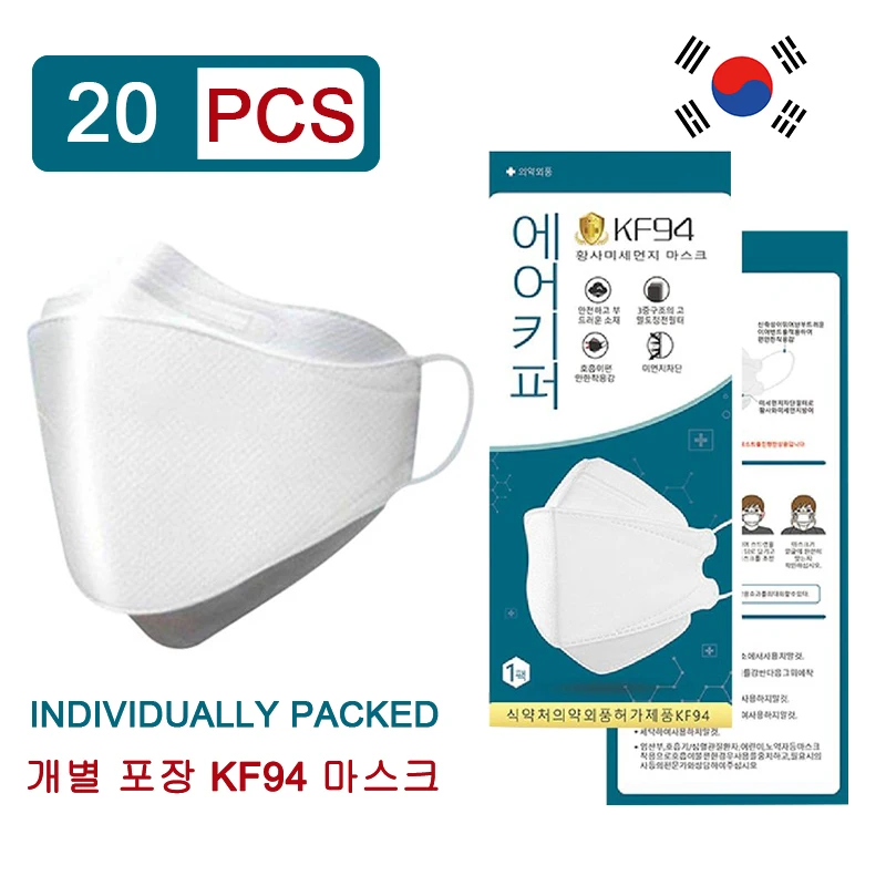 

20PCS KF94 FFP2 Face Mask Breathable Covers Prodectiv Anti Dust KN95 4 Layer Non-woven PM2.5 Dustproof Mouth Masks