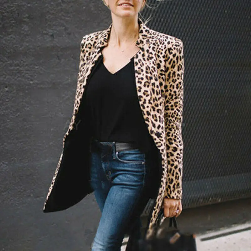 awesome  Hirigin Hot Women Wild Leopard Jacket Autumn Open Stitch Coats Top Casual Cardigan Fashion Long Sle