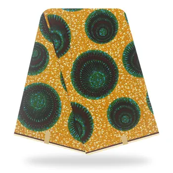 

Wax Africain Fabric Pure Cotton Dark green ball Print Yellow Fabric Pagne African 6Yards\lot