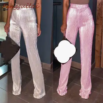 

2020 New Pant Pleated Chiffon Wide Leg Pants Female Summer High Waist Loose Pants Casual Trousers Sexy Bag Hip Pleated Flare Pan