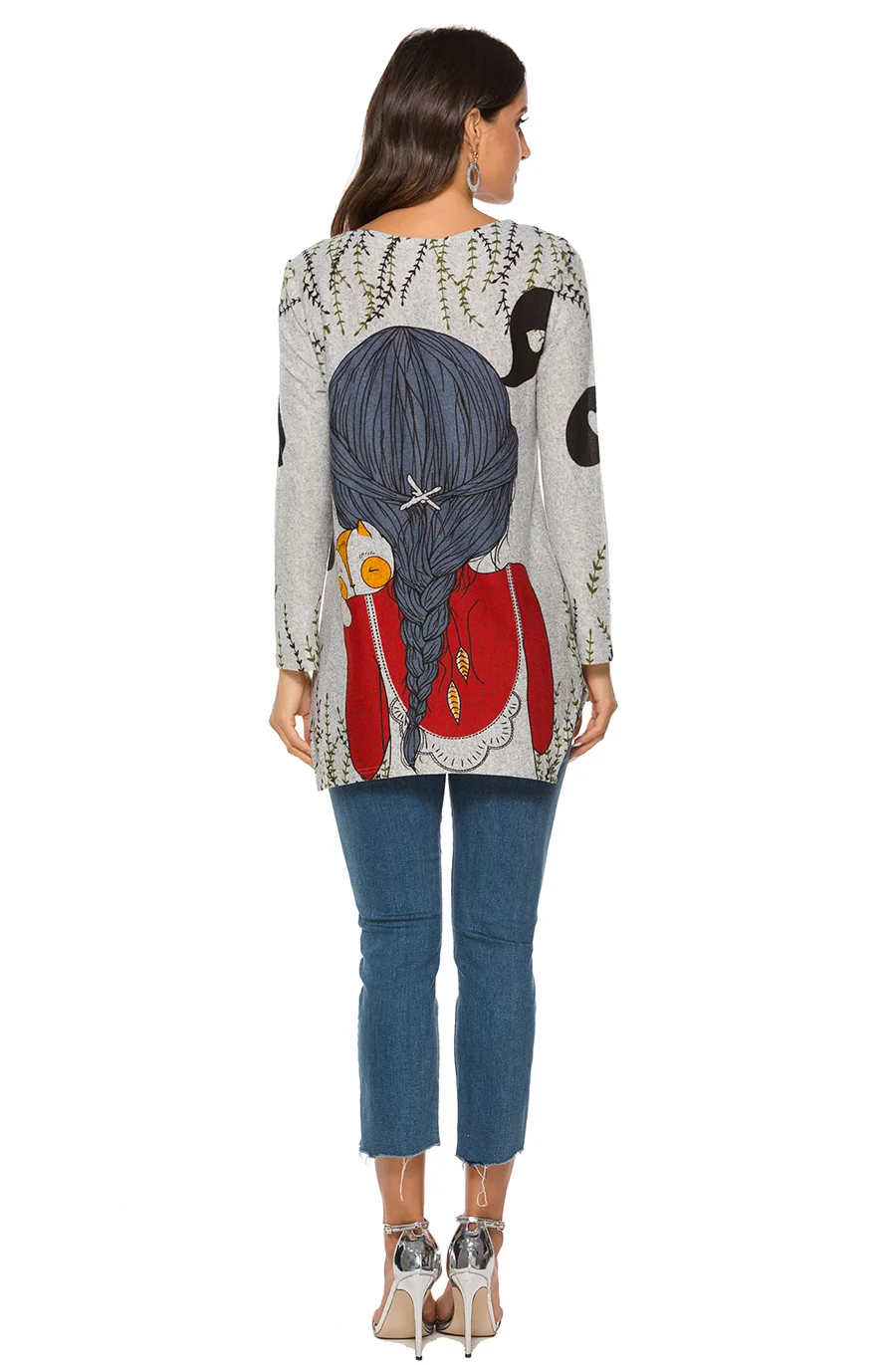 Benuynffy/ Осенняя повседневная женская футболка с принтом в Корейском стиле, Модная трикотажная футболка с круглым вырезом, женская футболка с длинными рукавами, топы