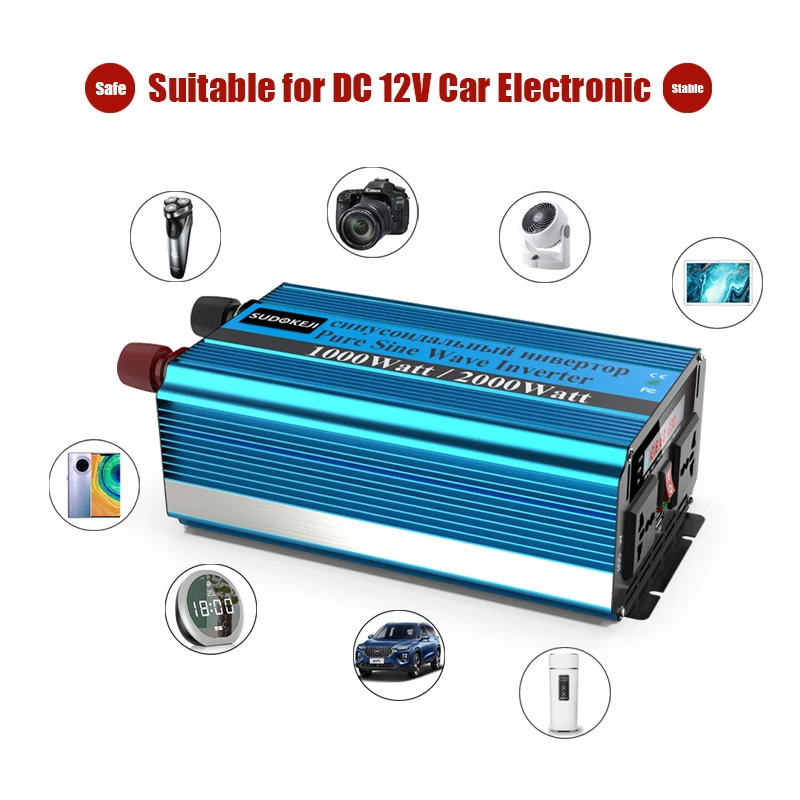 1000 Вт автомобильный инвертор 12V 24V постоянного тока до AC220V 1USB 2000W Пиковая мощность автомобильное зарядное устройство адаптер конвертер с немодулированным синусоидальным сигналом 2 переменного тока выходной порт