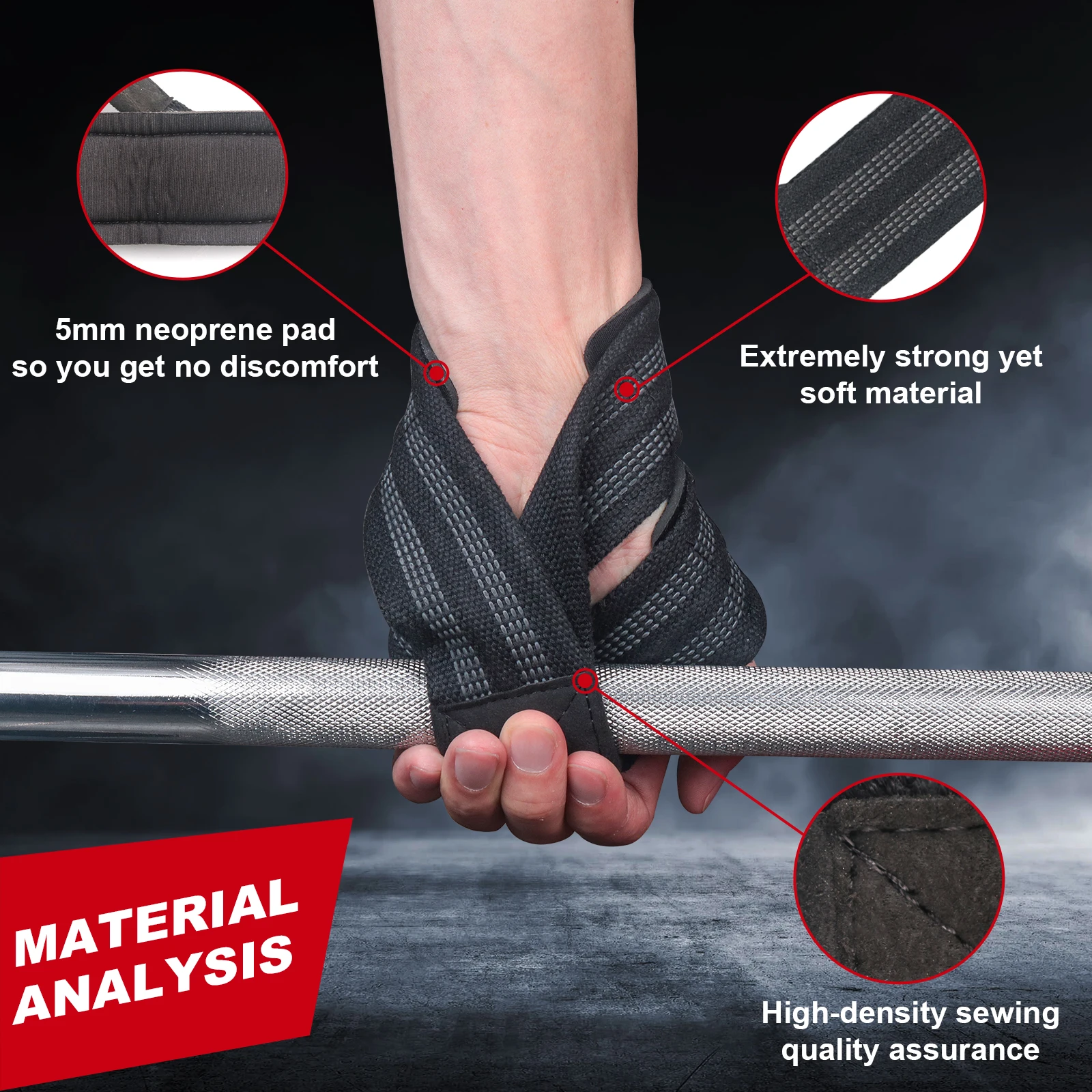1 Pair Wrist Support Straps Weight Lifting Wrist Straps Deadlifting Wraps Bodybuilding Powerlifting Xfit Strength Training