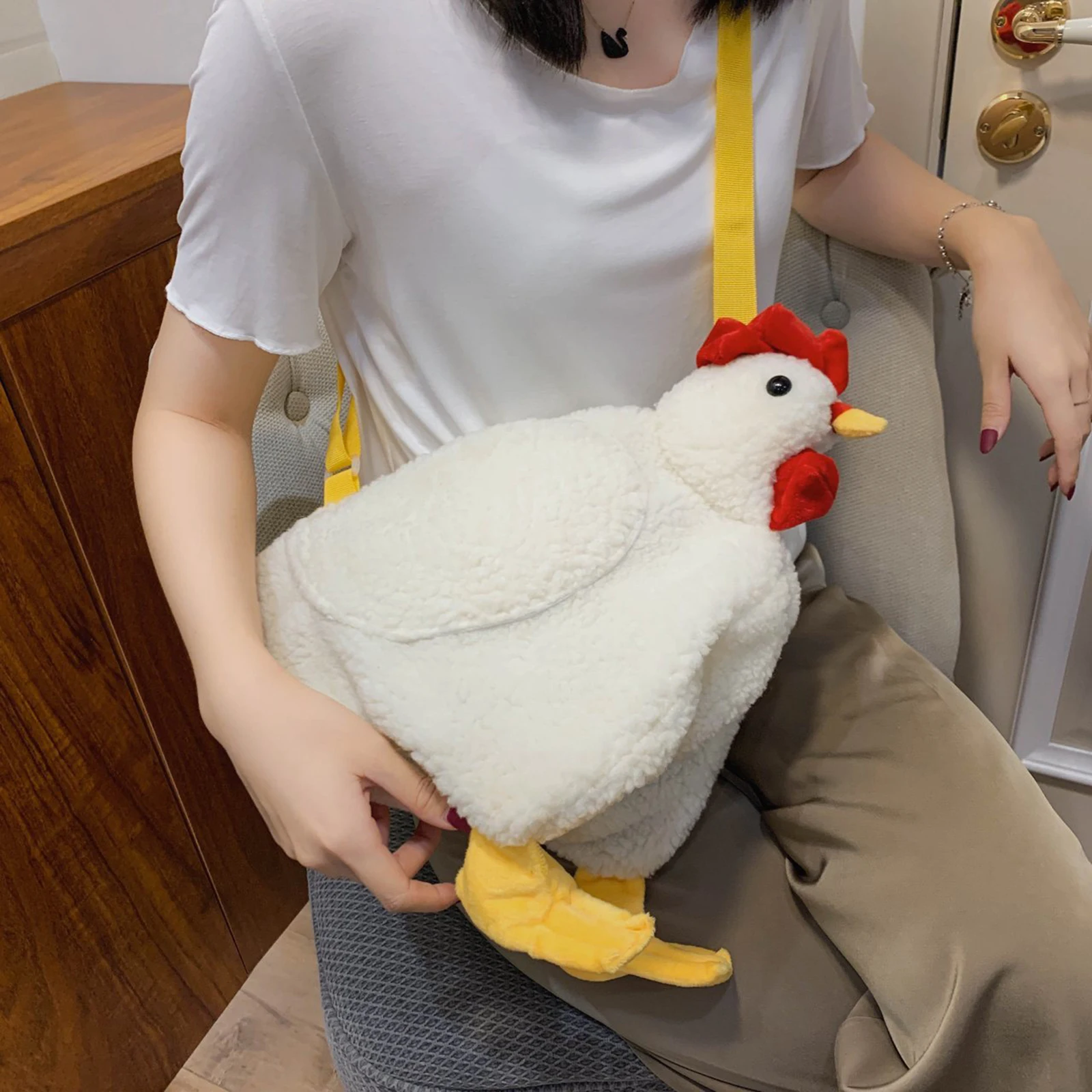 Women's Cute Plush Cross-body Bag Shoulder Bag Tote Cartoon  Rooster Purse Handbags