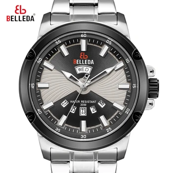 

Luxury BELLEDA Rose Gold Fashion Brand Mens Sports Analog Dual Display Steel Quartz WristWatches Watch Men Casual Watches