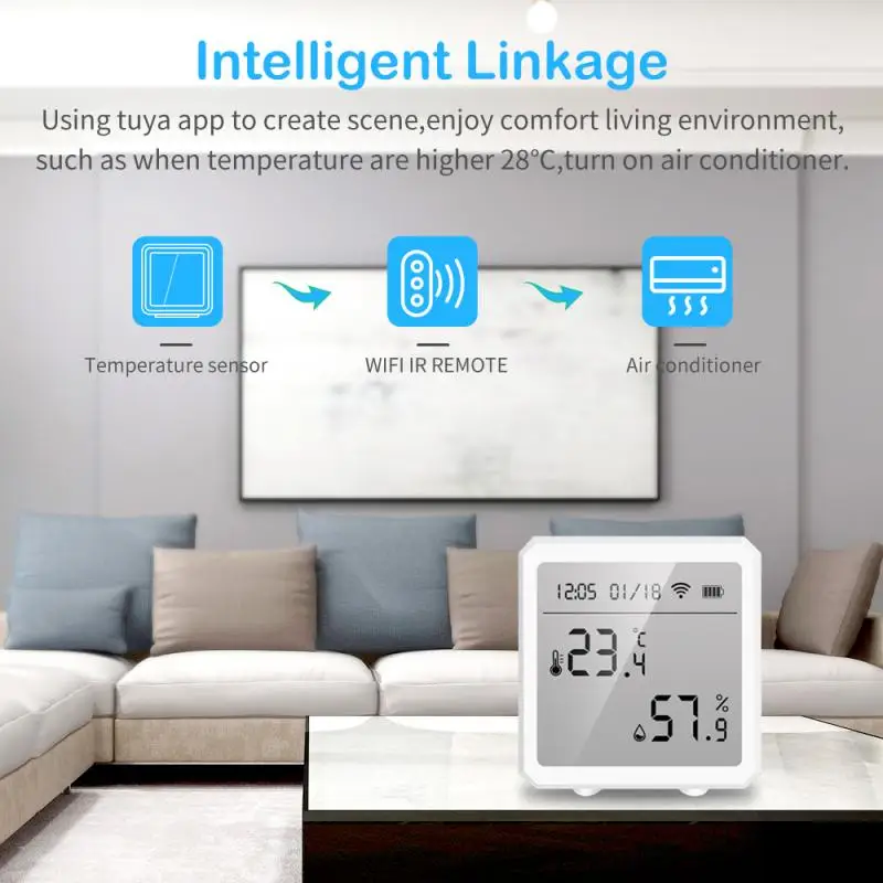 Tuya Smart Life WiFi Temperature & Humidity Sensor Bluetooth-compatible Thermometer With LCD Display For Alexa Google Home