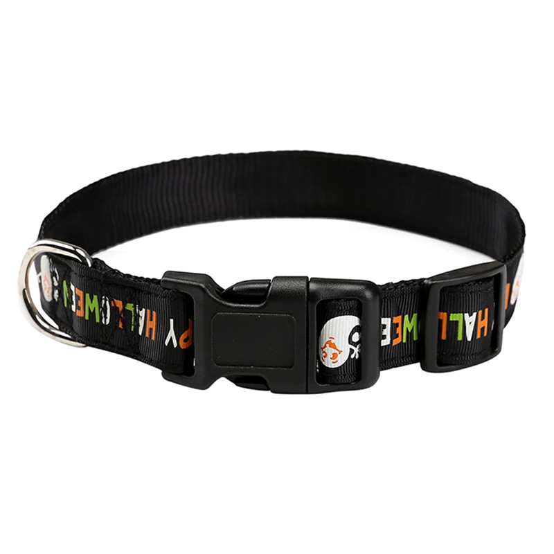 Halloween Pet Dog collar Pumpkin Bat Pattern Collar Dog Festival Neck Ornament Seatbelt Buckle Neck Strap With Leash Ring - Цвет: F