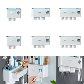 

Magnetic Adsorption Inverted Toothbrush Holder Toothpaste Dispenser Makeup Storage Rack Wall Mount For Bathroom Accessories Set