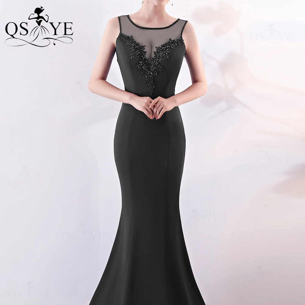 hot pink prom dress Black Prom Dresses Bead Lace Appliques Princess Party Gown Sleeveless Mermaid Stretchy Scoop Neck Evening Formal Dress Illusion plus size prom dresses