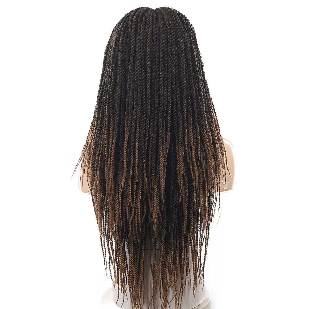 Dianteira do Laço Sintético com Tranças Brown em Linha Trança de Cabelo Perucas para Mulher Peruca Ombre Reta Crochê Torção Soku Parte Média Laço Trançado 21 Perucas sintéticas