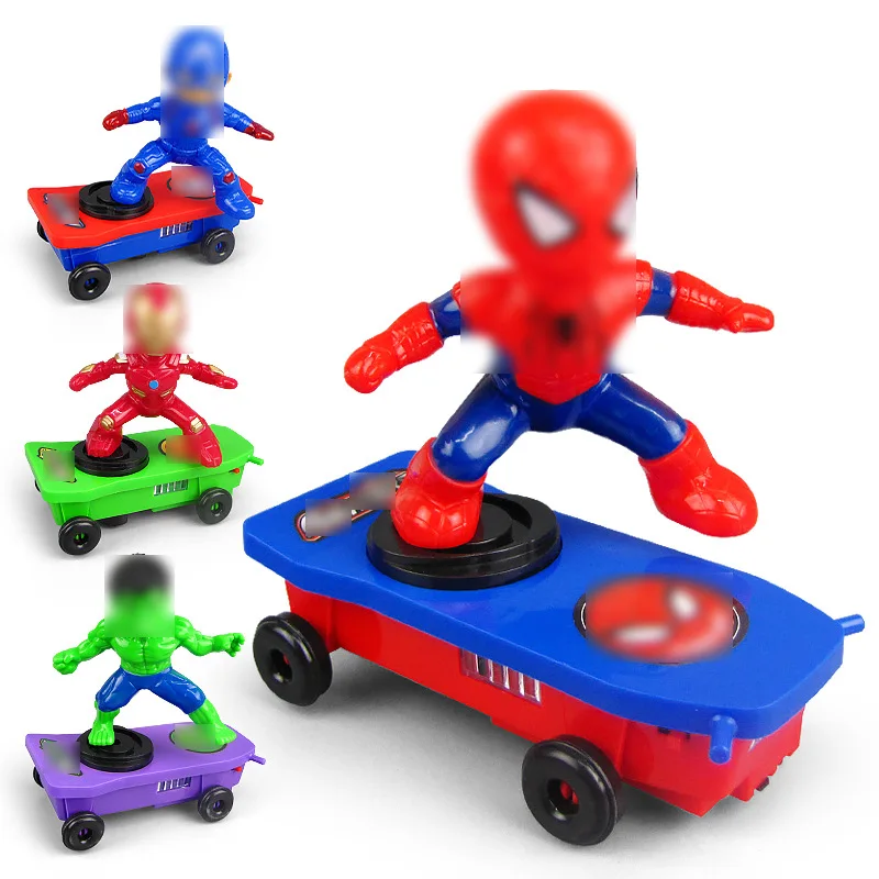 

Douyin Celebrity Style Electric Captain Iron And Steel lulin arts&cralts ju Spider-Man Light Music Turn over Rotating Stunt Scoo