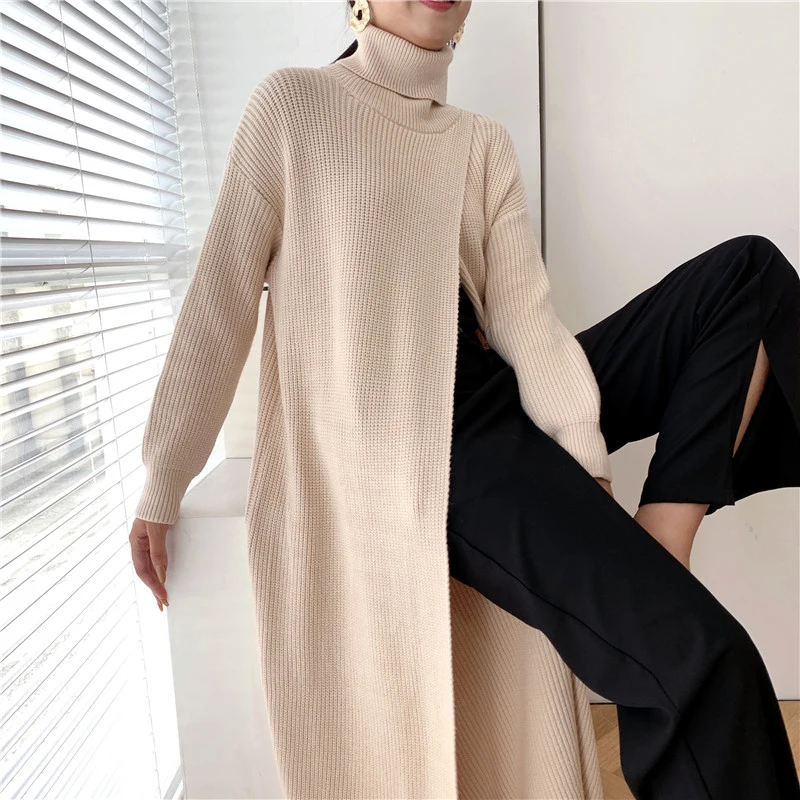 [EAM] Vent Long Knitting Sweater Loose Fit