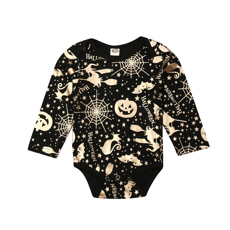 

Halloween Clothes Baby 0-24M Gold Printed Romper Girls Boys Infant Toddler Child Costume Baby Jumpsuit Clothing 2019