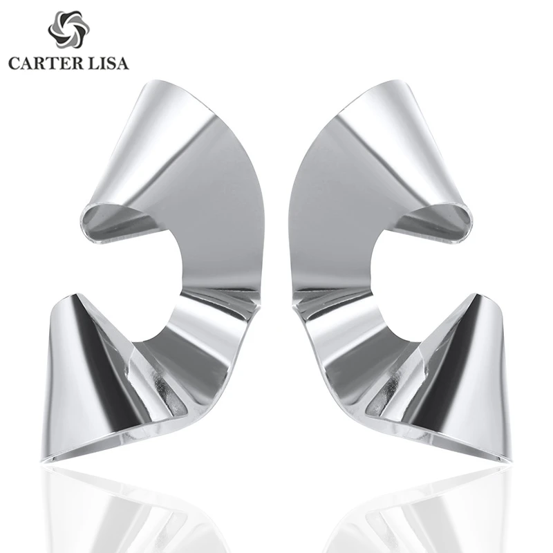 

CARTER LISA Fashion Jewelry Gold/Silver Curved Metal Glossy Sequin Stud Earrings Best Gift For Women Girl Party Gifts Wholesale