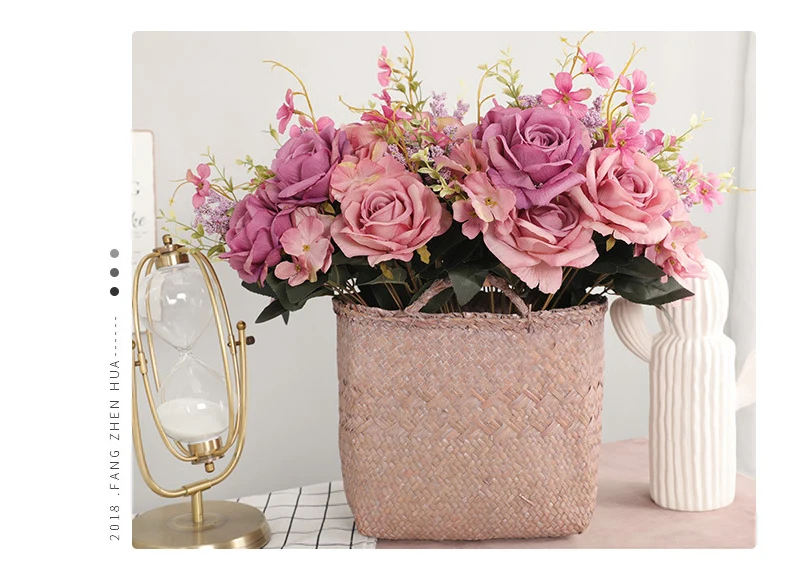 JAROWN 50cm Rose Hydrangea Silk Bouquet Artificial Flowers 13 Heads Bride Wedding DIY Flower Arrangement Home Decoration Fake Flowers Faux (27)