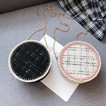 

Hot Sale Handbags Hit Color Women Woolen Messenger Shoulder Bags Round Circle Elegant Ladies Chain Handbag Daily Shopping