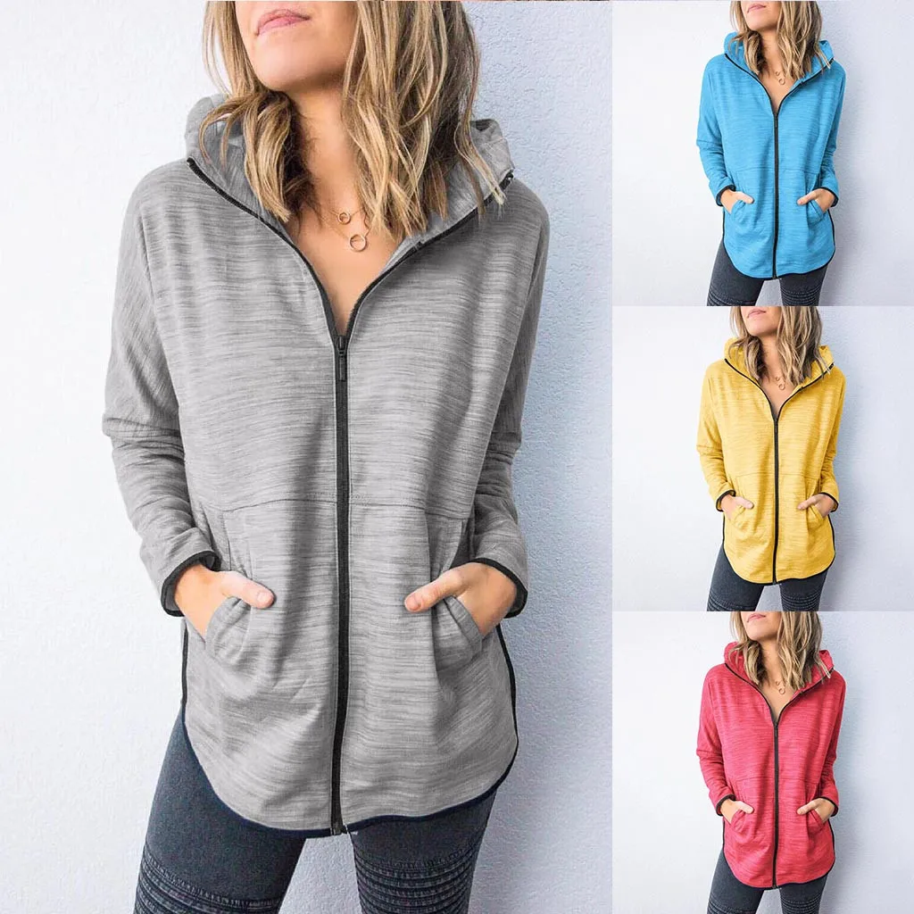 

2019 Women Autumn&Winter Hooded Coat Jacket Overcoat Long Outwear Solid Sportwear Zipper Tops High Quality25 Chaqueta De Mujer