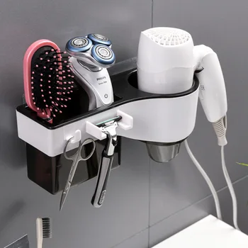 

No Punching Hair Dryer Rack Plastic Adhesive Storage Racks Bathroom Washing Supplies Storage Box Home Toilet Cosmetics Organizer