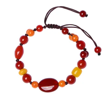 

Retro Natural Red Agate Beads Adjustable Bracelet Charm Jewellery Fashion Hand Knitted Amulet Gifts Women Luck Anklet