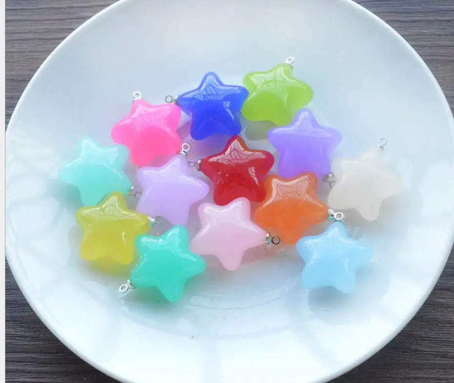 Kawaii звезды плоские пластмассовые ремесла Кабошон для скрапбукинга милые самодельного ожерелья с кулоном Серьги - Окраска металла: Mix color