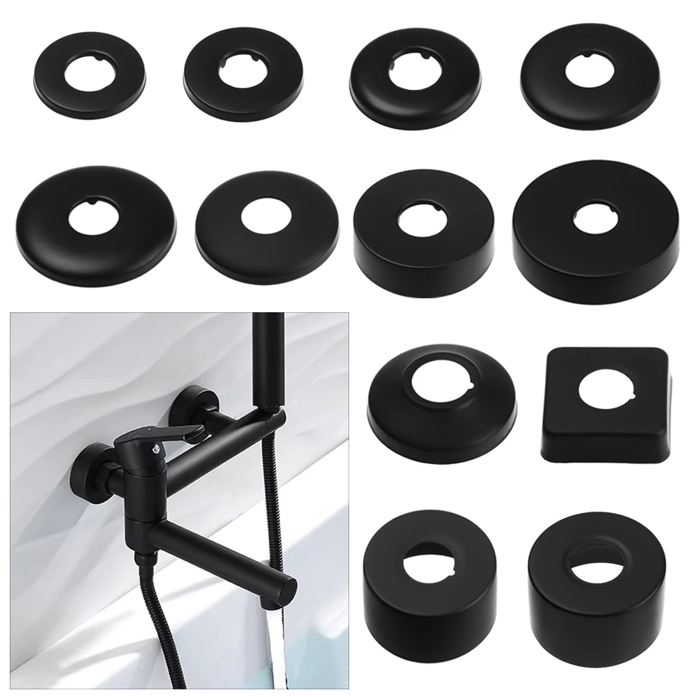 1PC Black Shower Faucet Decorative Cover Chrome Finish Stainless Steel Water Pipe Wall Covers Flange Cover Bathroom Accessories 2pcs stainless steel water pipe connector 1 23 41faucet decorative cover heighten valve panel shower kitchen tap accessories