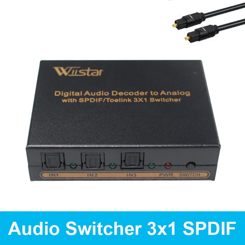 Wiistar SPDIF/TOSLINK оптическое аудио 3x1 переключатель цифровой оптический на аналоговый