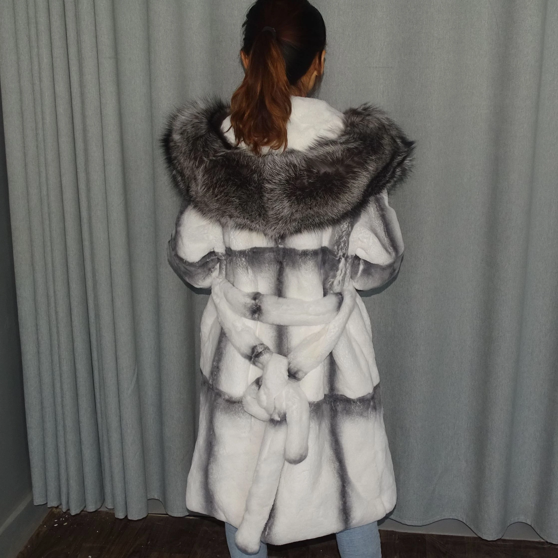 natural fur  real fur coat   lexus rex rabbit fur coat woman fox fur collar 100 womens parka