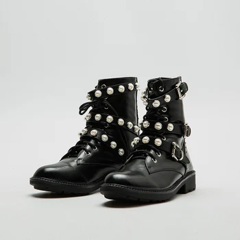 

MARTIN BOOTS FEMALE 2019 NEW AUTUMN BRITISH WIND GENUINE LEATHER CROSS PEARL WITH ANKLE BOOTS WOMEN'S BOOTS MOTORCYCLE BOOTS