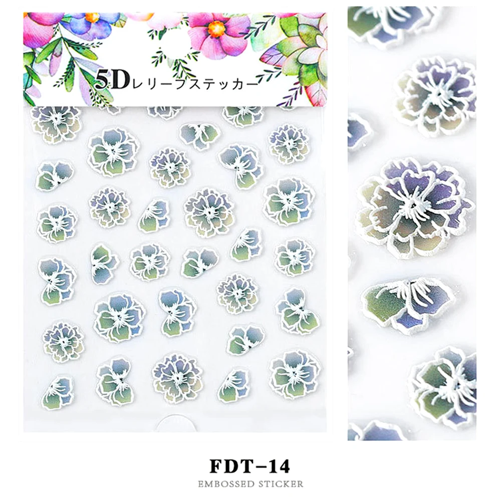 YAYOGE 5D DIY самоклеющиеся наклейки для ногтей s цветочный дизайн наклейки для ногтей инструменты для маникюра обертывания ногтей наклейки DIY Декор - Цвет: FDT-14